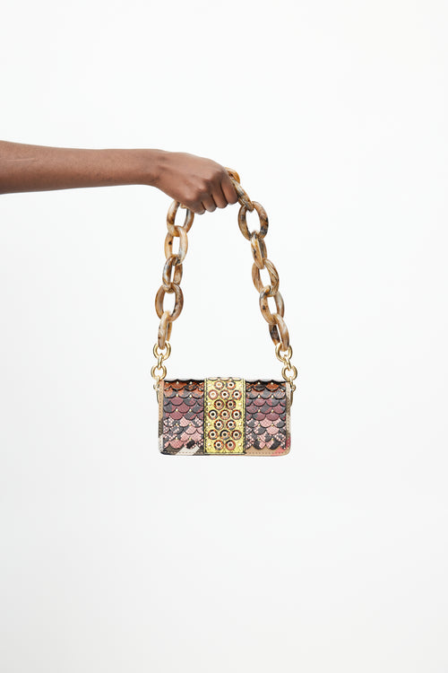 Burberry Brown 
Multicolour Textured Print Buckle Bag