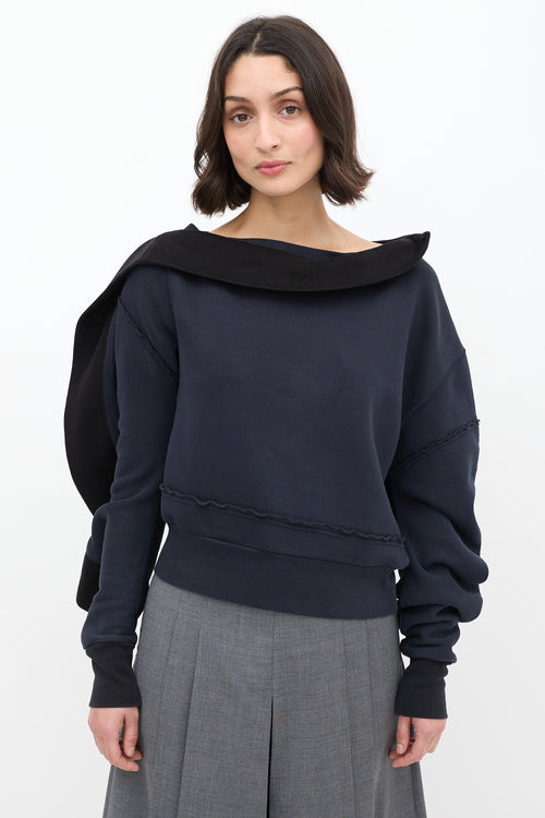 Burberry Navy Asymmetrical Off Shoulder Sweater