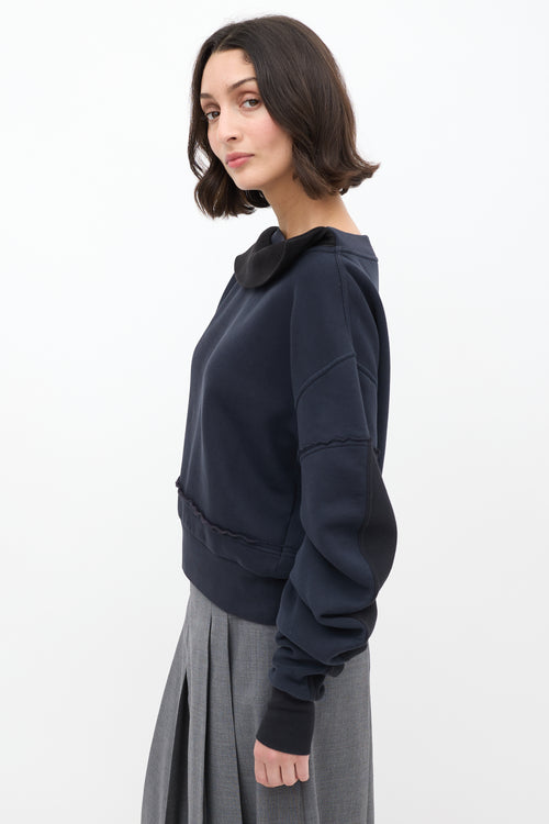 Burberry Navy Asymmetrical Off Shoulder Sweater