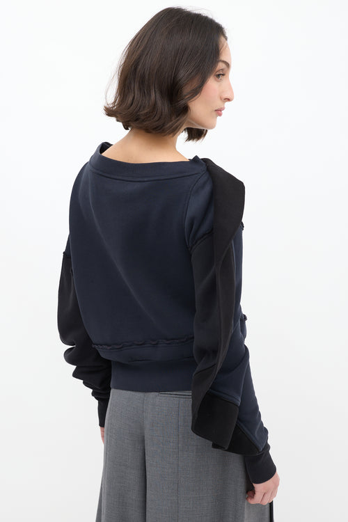 Burberry Navy Asymmetrical Off Shoulder Sweater