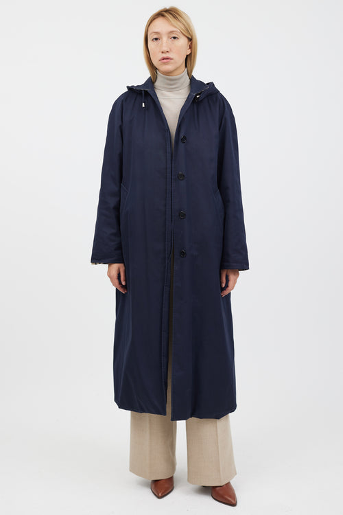 Burberry Navy 
Beige Hooded Coat