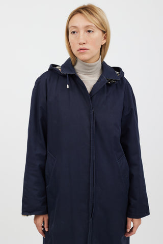 Burberry Navy 
Beige Hooded Coat