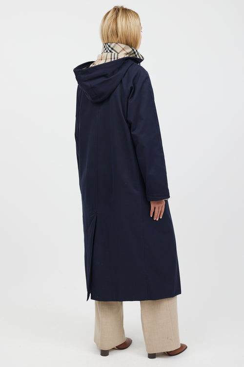 Burberry Navy 
Beige Hooded Coat