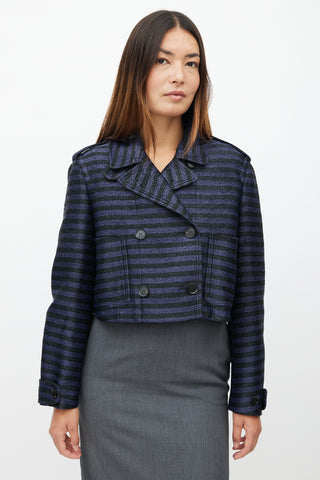 Burberry Navy 
Black Woven Stripe Cropped Jacket