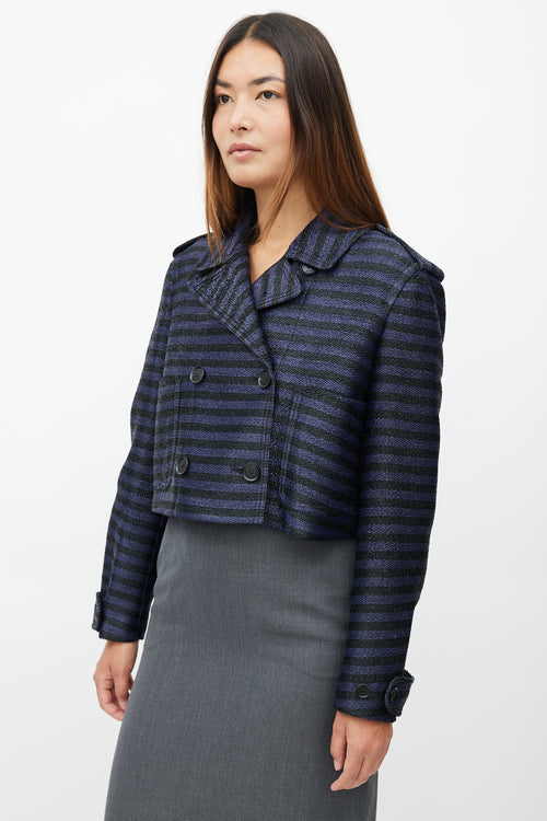 Burberry Navy 
Black Woven Stripe Cropped Jacket