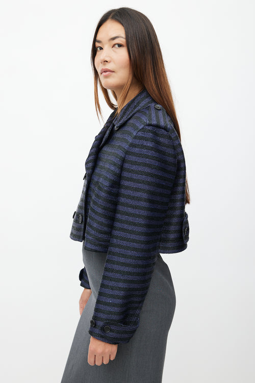 Burberry Navy 
Black Woven Stripe Cropped Jacket