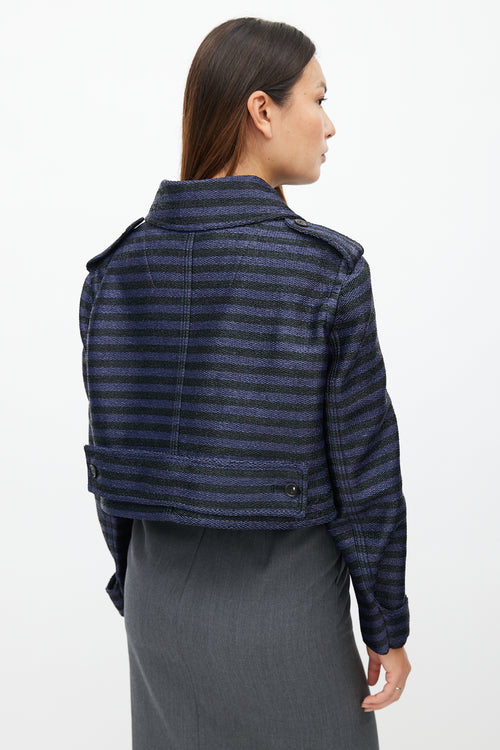 Burberry Navy 
Black Woven Stripe Cropped Jacket