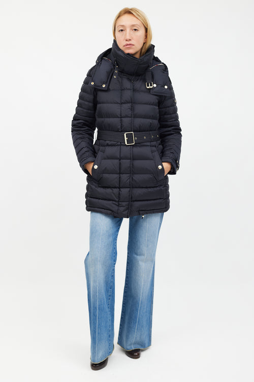 Burberry Navy 
Gold Mid Length Puffer Jacket