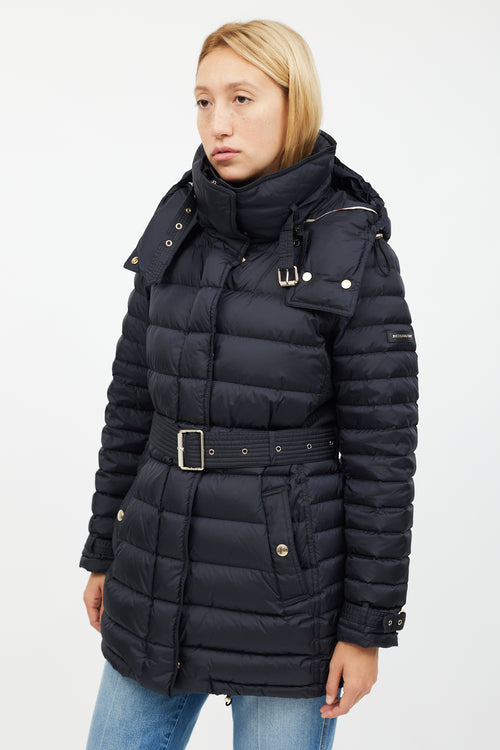 Burberry Navy 
Gold Mid Length Puffer Jacket