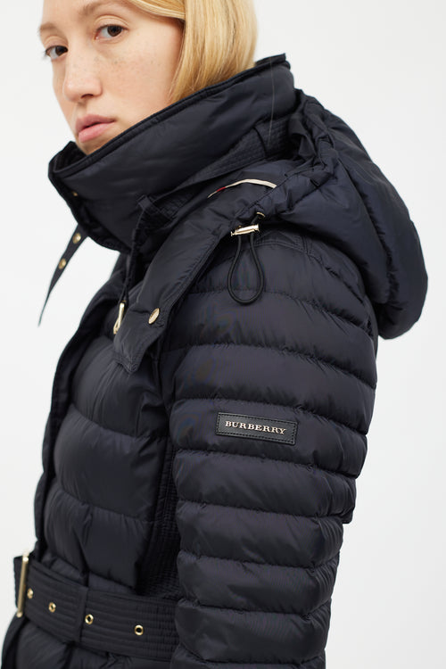 Burberry Navy 
Gold Mid Length Puffer Jacket