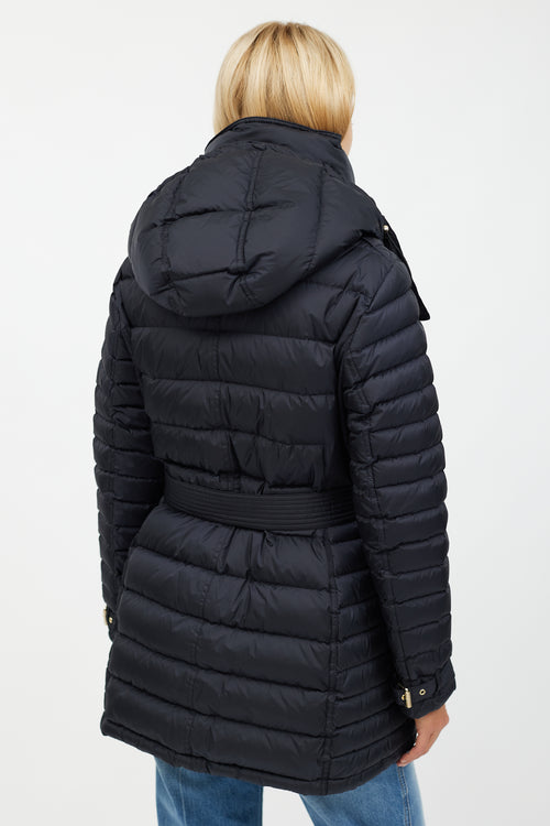 Burberry Navy 
Gold Mid Length Puffer Jacket