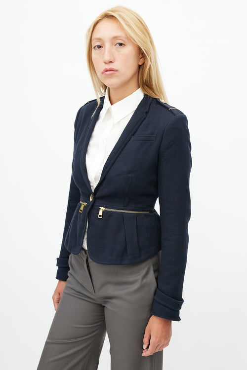 Burberry Navy 
Gold Zip Blazer