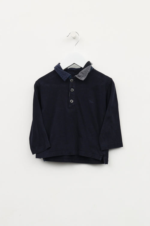 Burberry Kids Navy Long Sleeves Polo Shirt