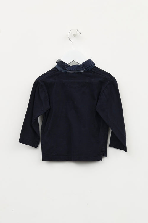 Burberry Kids Navy Long Sleeves Polo Shirt