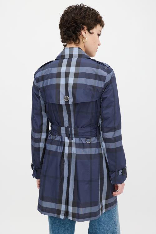 Burberry Navy Nova Check Belted Midi Trench Coat