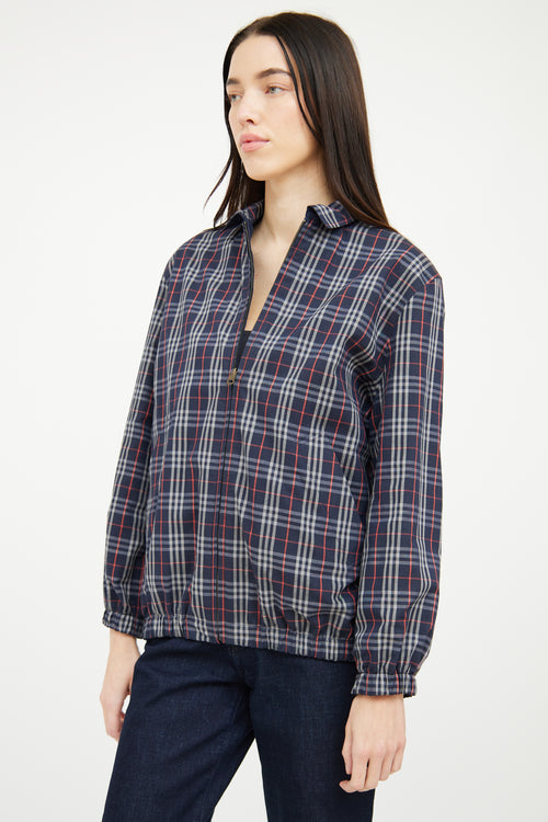 Burberry Navy 
Plaid Reversible Jacket