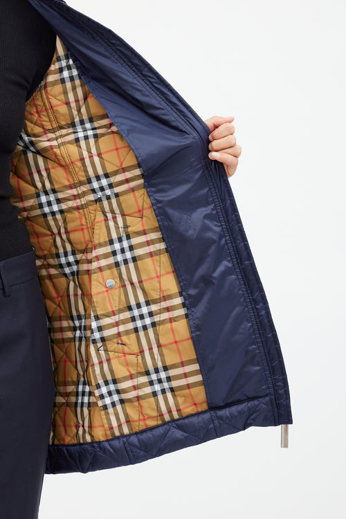 Burberry Navy Quilted Belted Coat