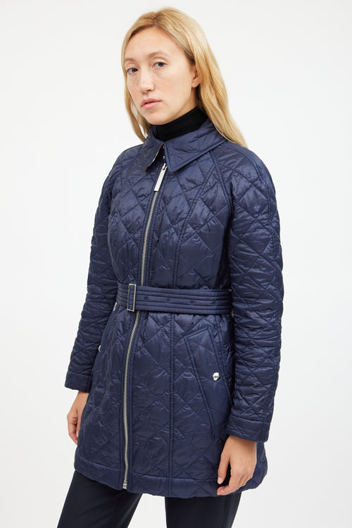 Burberry Navy Quilted Belted Coat