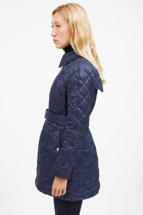 Burberry Navy Quilted Belted Coat