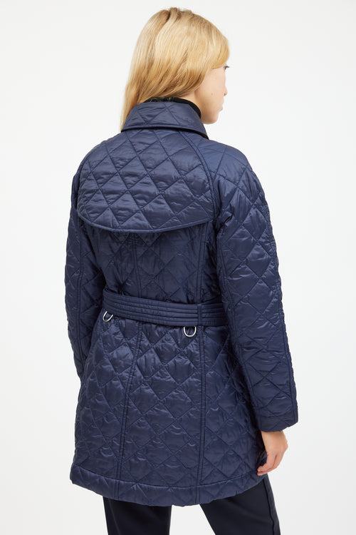 Burberry Navy Quilted Belted Coat