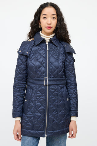 BurberryNavy Quilted Belted Coat