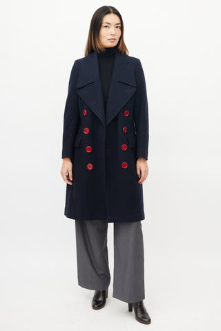 Burberry Navy 
Red Wool Double Breasted Coat