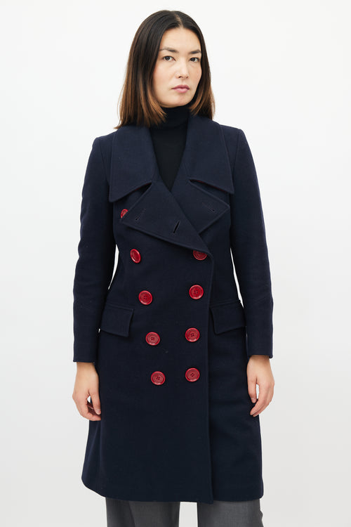 Burberry Navy 
Red Wool Double Breasted Coat