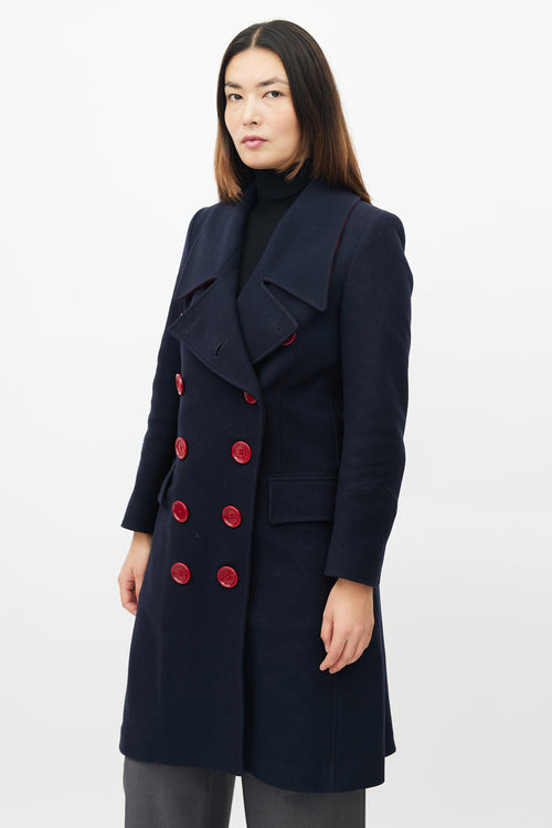 Burberry Navy 
Red Wool Double Breasted Coat