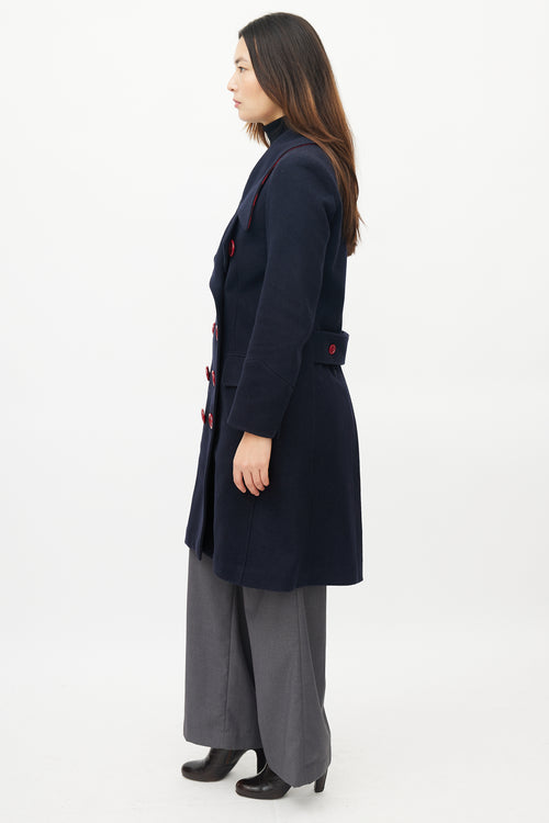 Burberry Navy 
Red Wool Double Breasted Coat