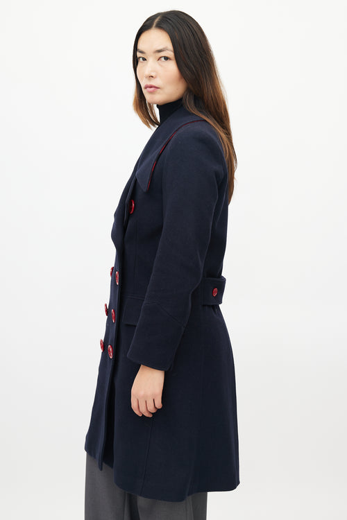 Burberry Navy 
Red Wool Double Breasted Coat