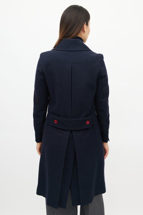 Burberry Navy 
Red Wool Double Breasted Coat