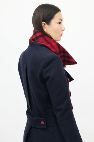 Burberry Navy 
Red Wool Double Breasted Coat