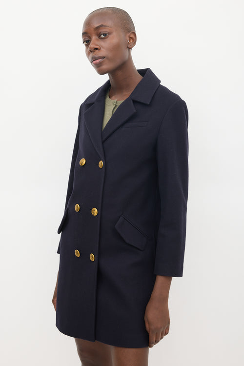 Burberry Navy Wool Double Breasted Coat