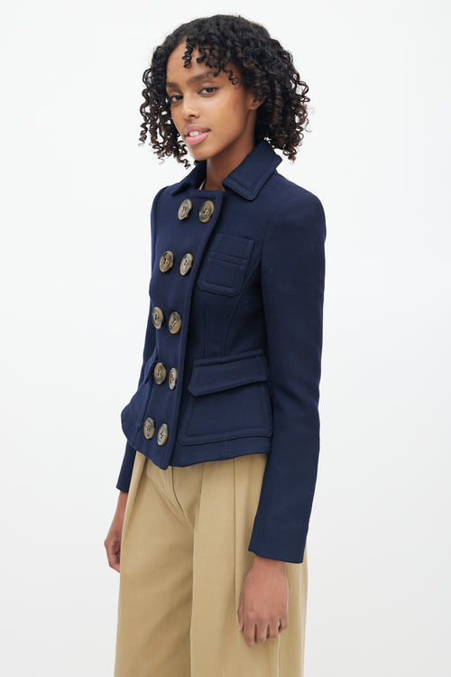 Burberry Navy Wool Twill Double Breasted Jacket