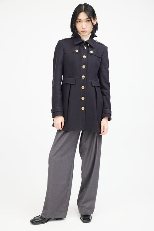 Burberry Navy 
Gold Wool Military Coat