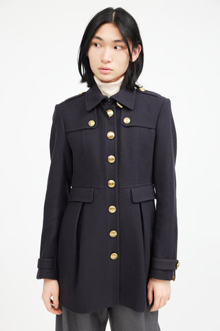 Burberry Navy 
Gold Wool Military Coat