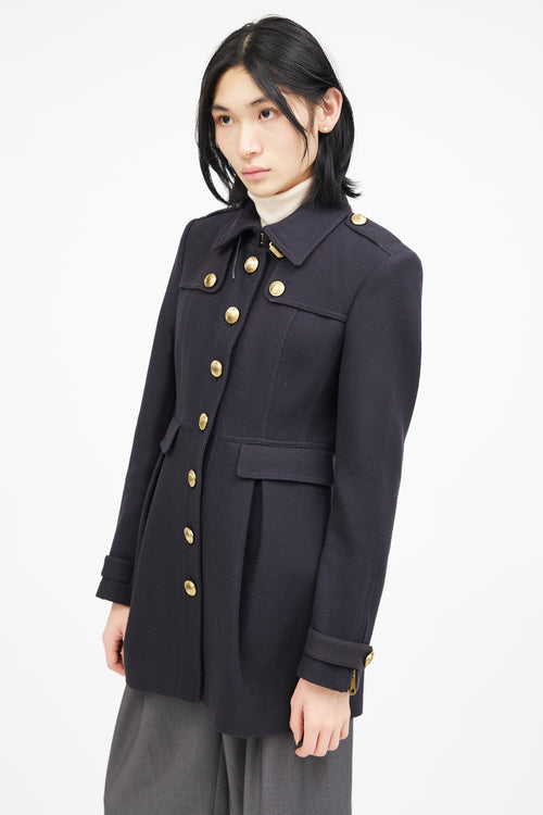 Burberry Navy 
Gold Wool Military Coat