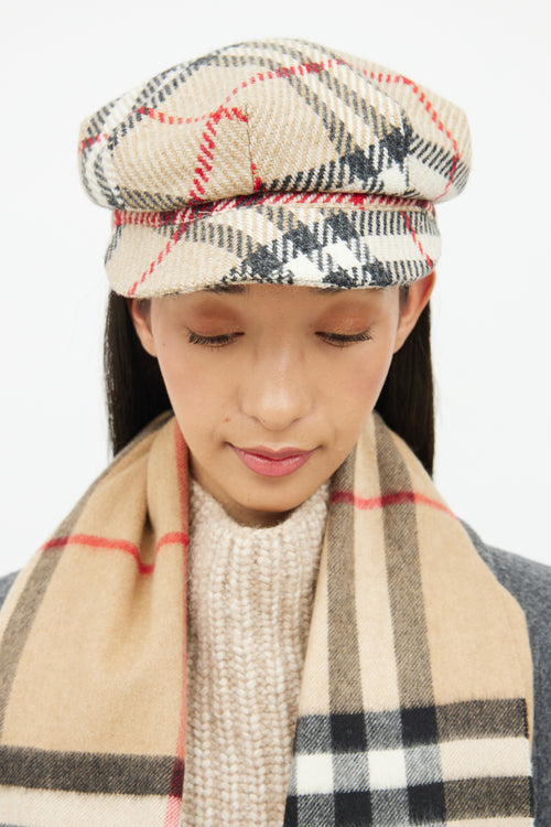 Burberry Beige Nova Check Newspaper Hat