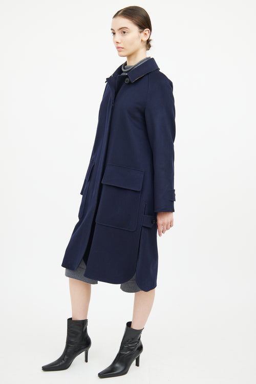 Burberry Navy Cashmere Button Coat