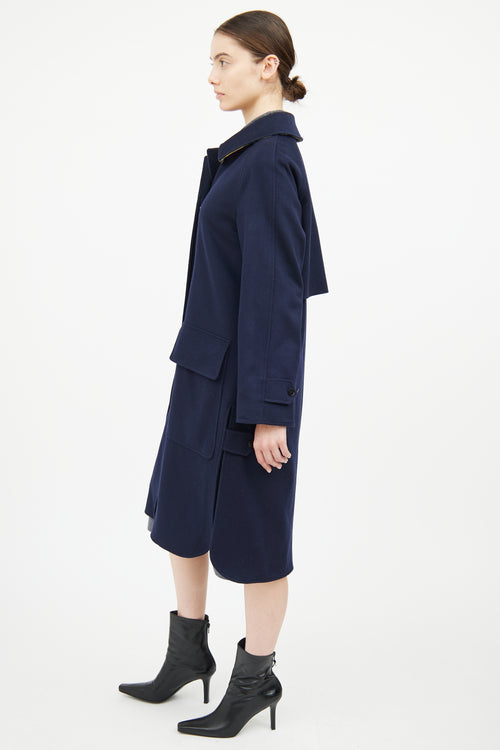 Burberry Navy Cashmere Button Coat