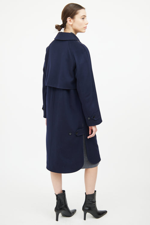 Burberry Navy Cashmere Button Coat