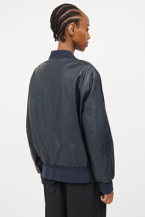 Burberry Navy Leather Bomber Jacket