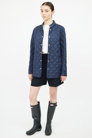 Burberry Navy Quilted Button Coat