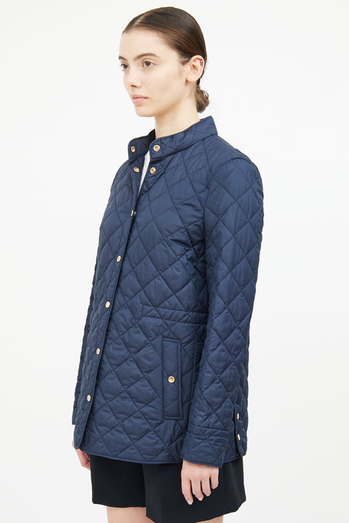 Burberry Navy Quilted Button Coat