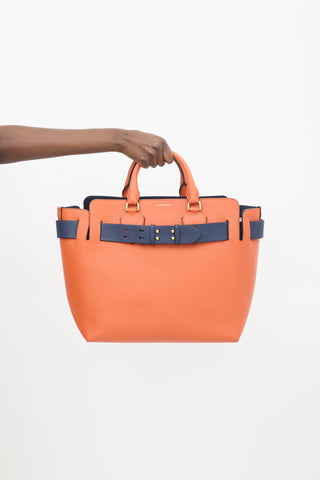 Burberry Orange 
Navy Leather Medium Belt Tote Bag