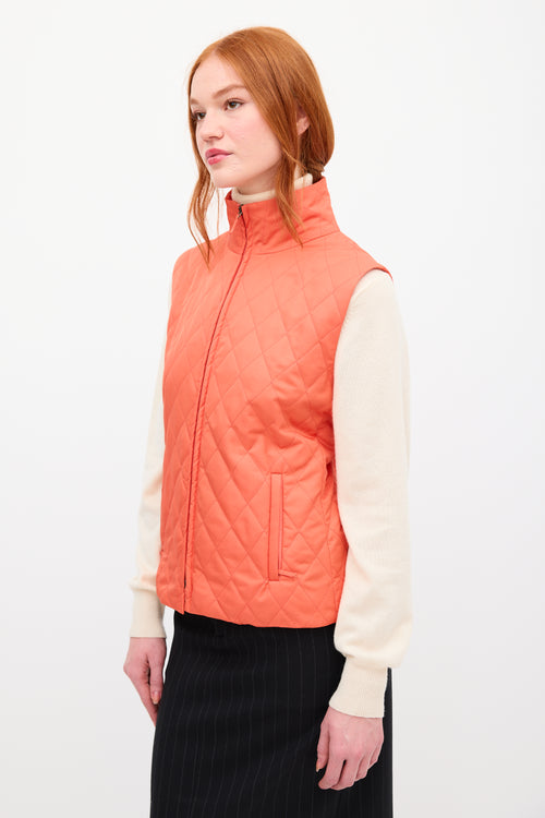 Burberry Orange Quilted Zip Vest