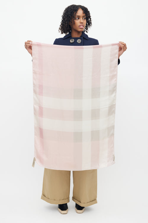 Burberry Pink 
Grey Silk Check Scarf