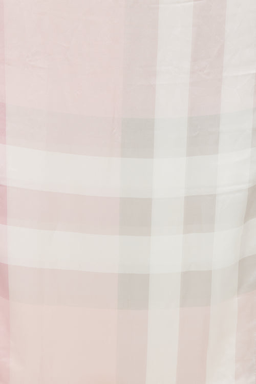 Burberry Pink 
Grey Silk Check Scarf