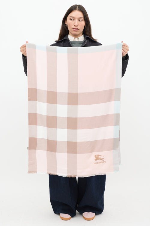 Burberry Pink 
Multicolour Cashmere Plaid Scarf