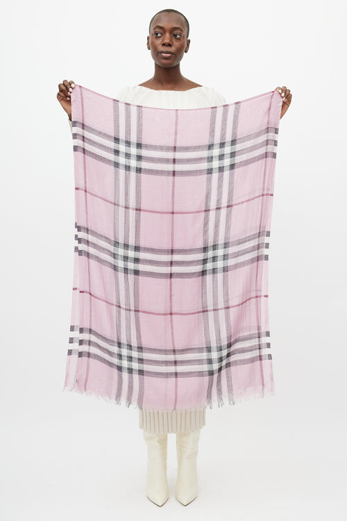 Burberry Pink 
Multicolour Nova Check Fringe Scarf